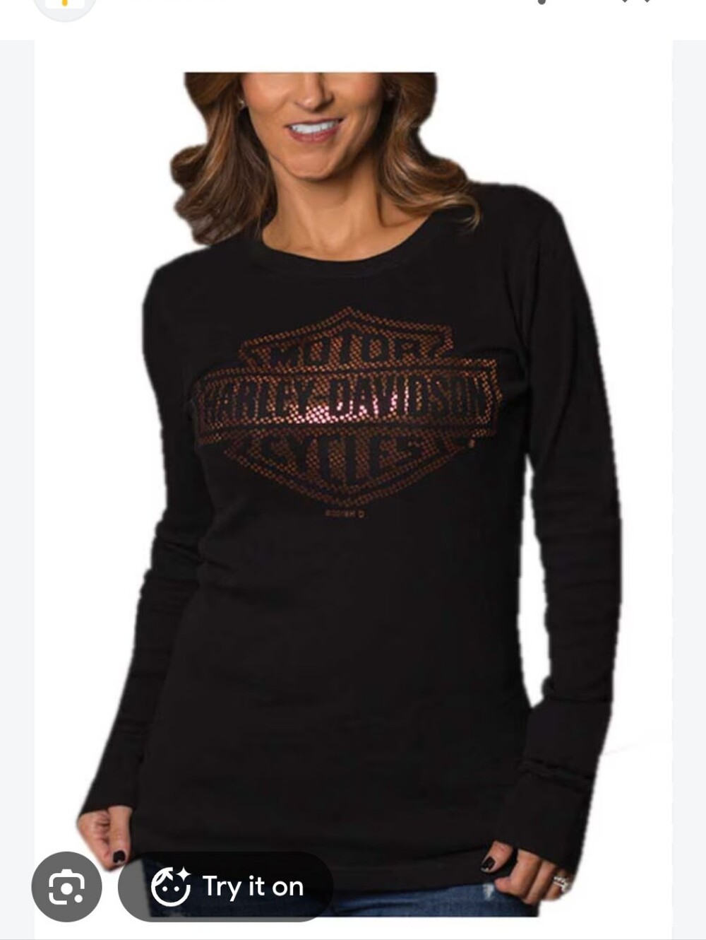 Harley-Davidson Black Long Sleeve Top with Copper Foil Bar & Shield Size L